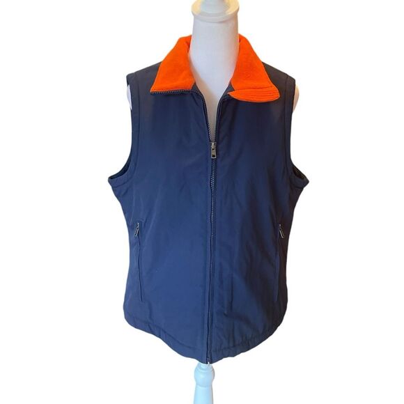 LL Bean Vest Fleece Lined Navy and Orange Womens Size Medium - Picture 1 of 12